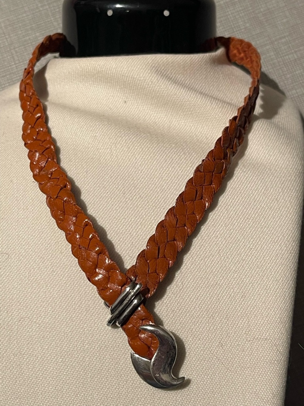 Braided Leather And Sterling Choker stamped CYN Sterling - Vintage